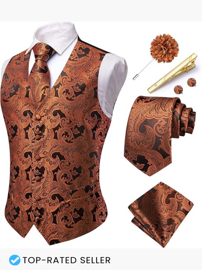 Men's Silk Vest Formal Waistcoat Set Jacquard Paisley Wedding Party Elegant